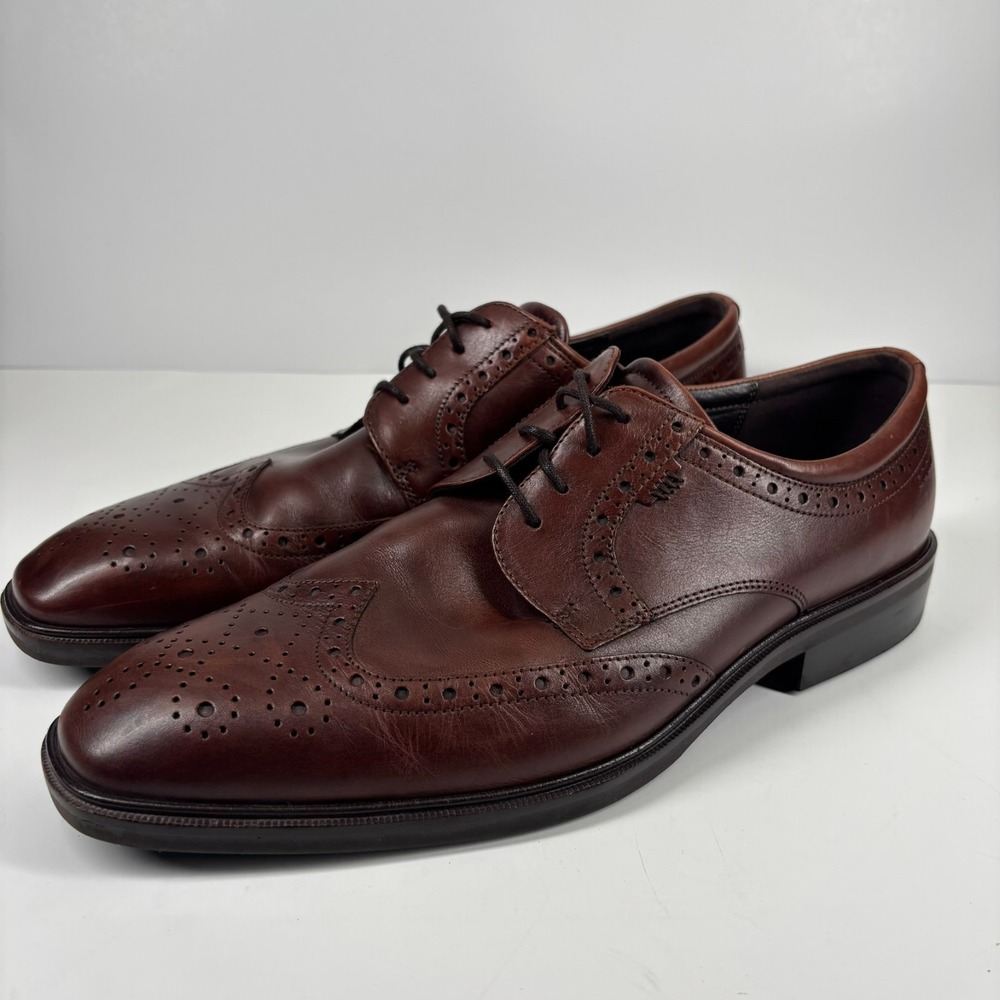 ECCO Lisbon Men's US 12–12.5/46 Dark Brown Leather Brogue Wingtip Oxford Shoes
